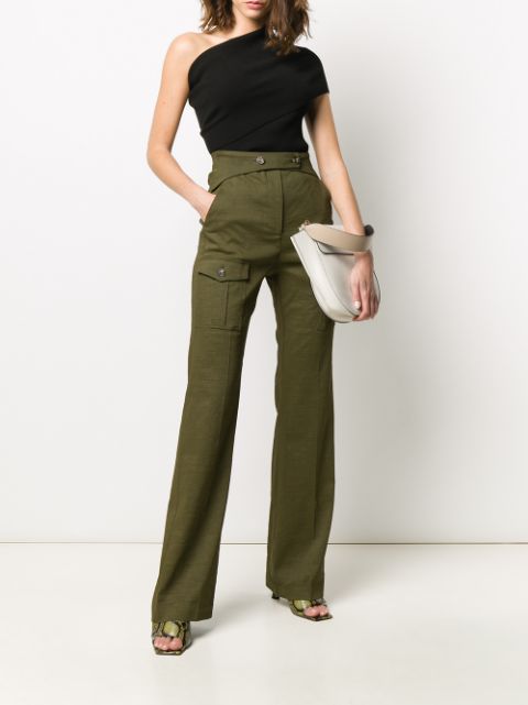 Shop Pinko High-rise Flared Trousers In Green