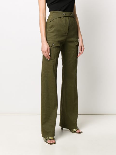 Shop Pinko High-rise Flared Trousers In Green