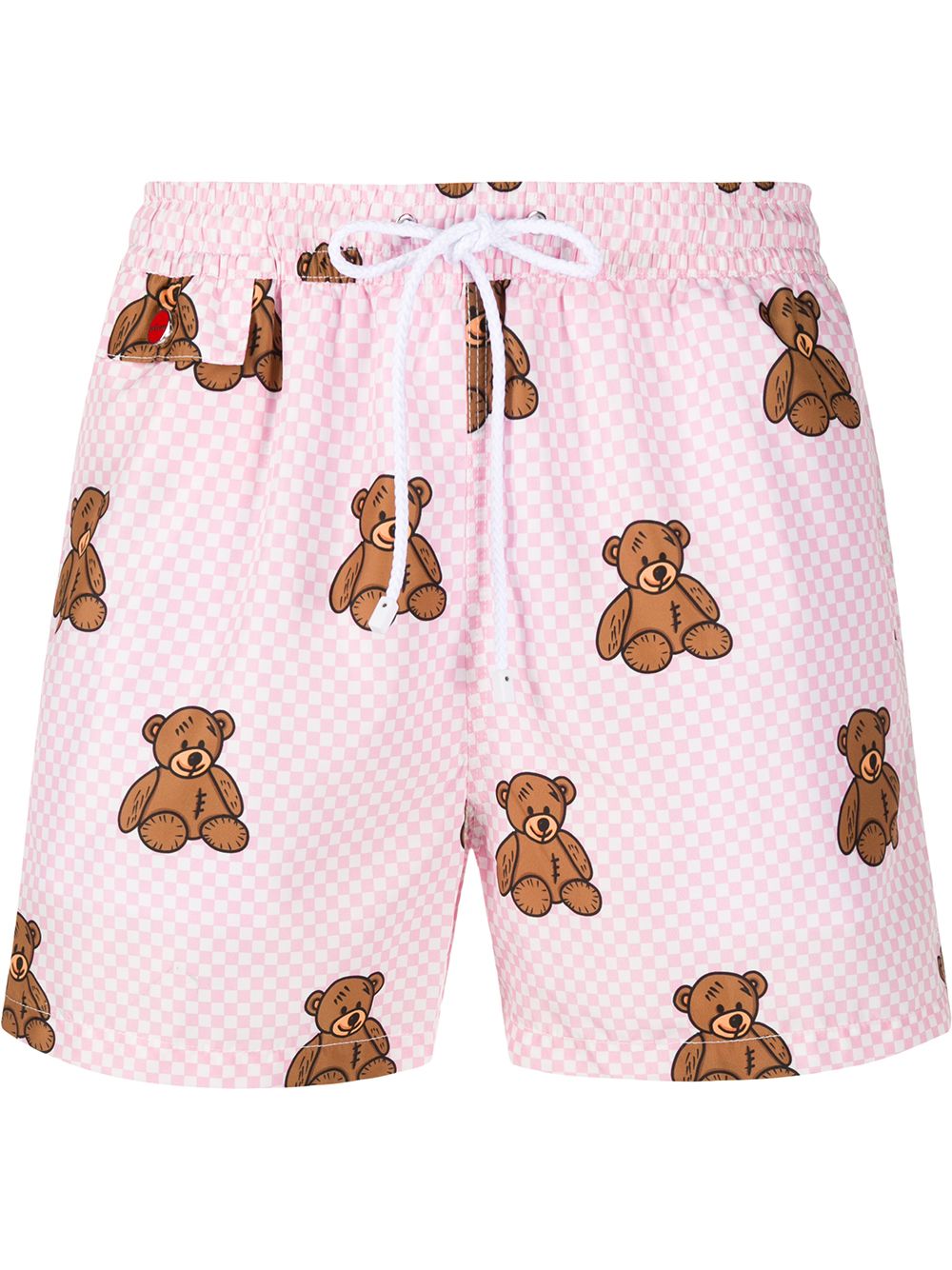 Kiton Bear Print Checkered Swim Shorts In Pink