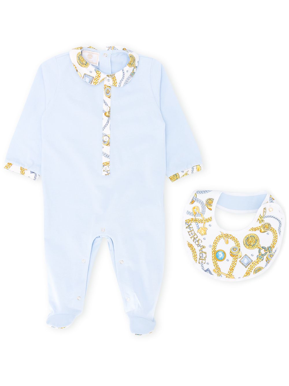 Young Versace Jewellery-print Babygrow And Bib Set In Blue