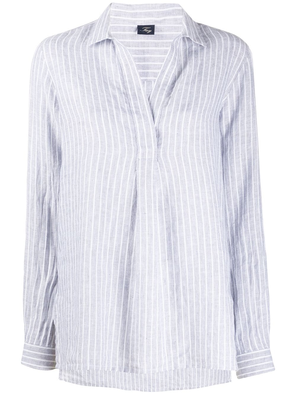 Fay Pinstriped Point-collar Blouse In Grey