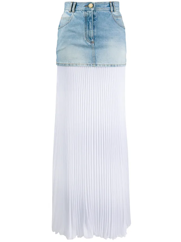 next pleated denim skirt