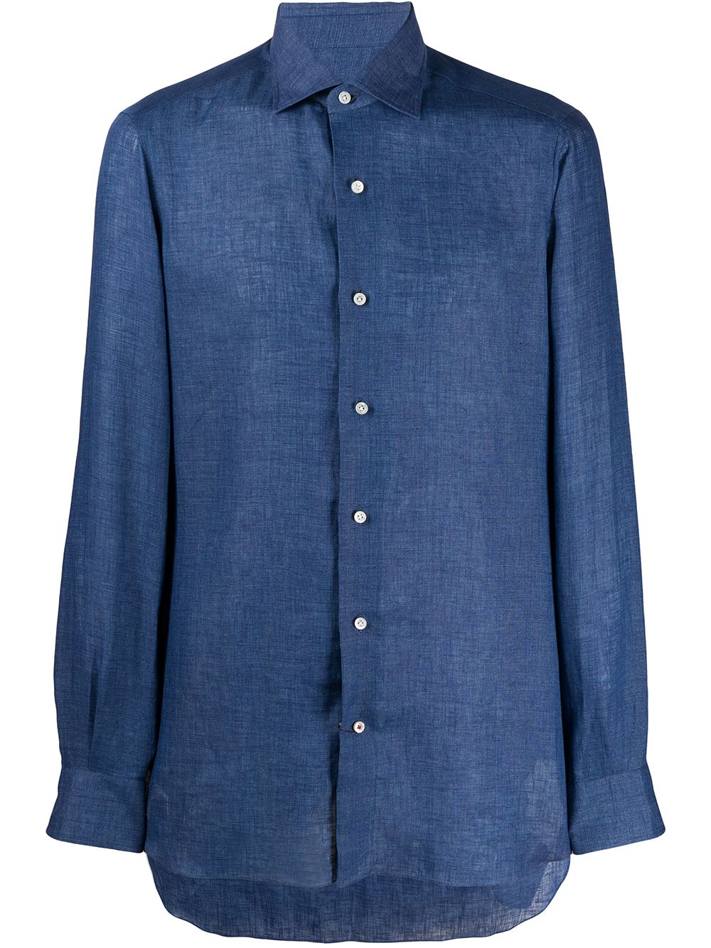 Isaia Point-collar Chambray Shirt In Blue