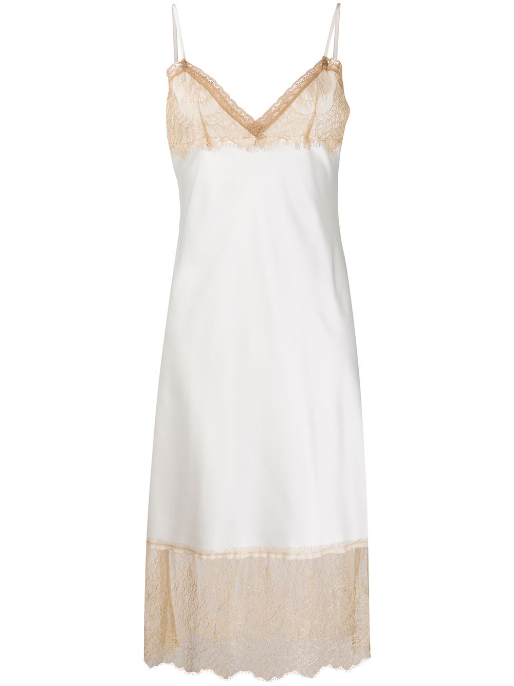 Shop Twinset Lace-trim Slip Dress In Neutrals