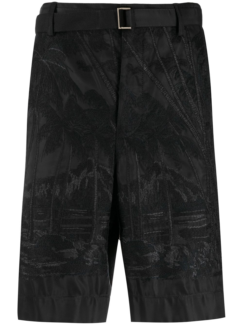 SACAI BELTED EMBROIDERED BERMUDA SHORTS
