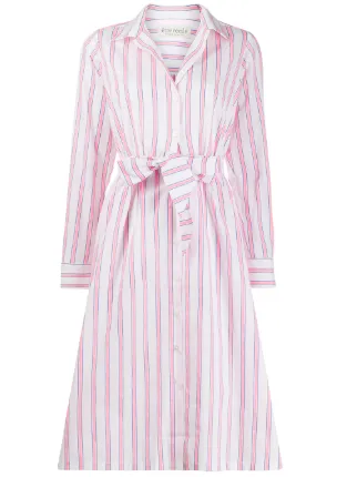 pink and white striped shirt dress