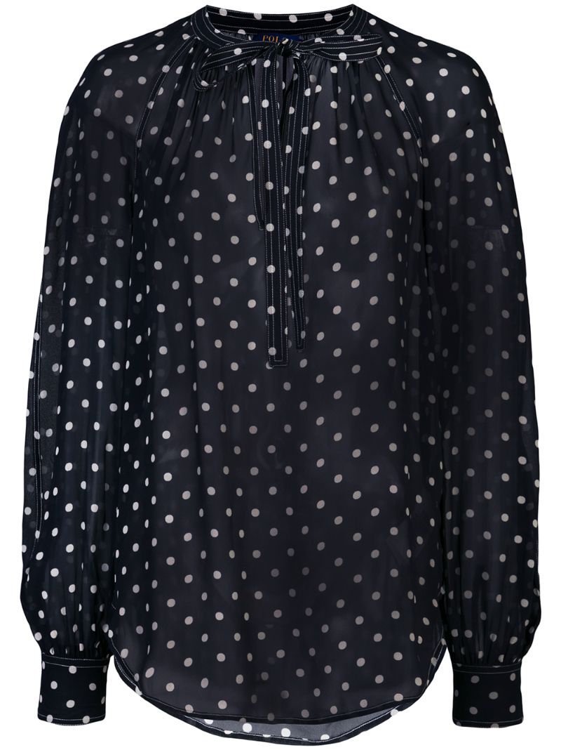 Polo Ralph Lauren Polka Dot Print Blouse In Blue