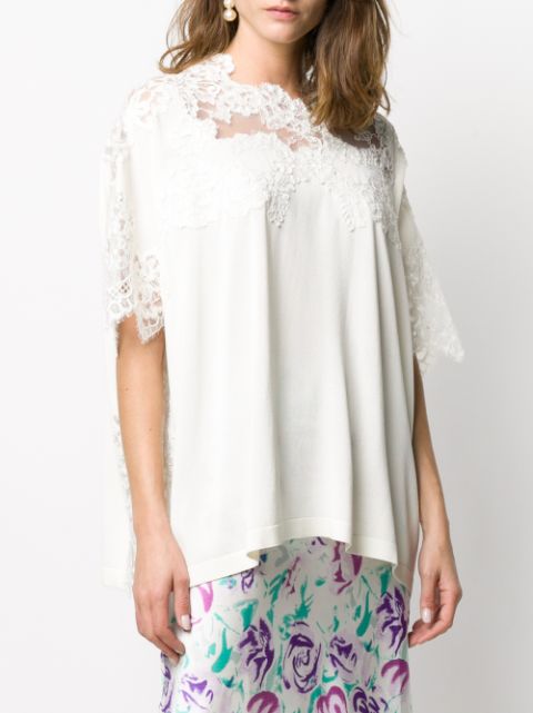 Shop Ermanno Scervino Lace-yoke Fluted Top In White