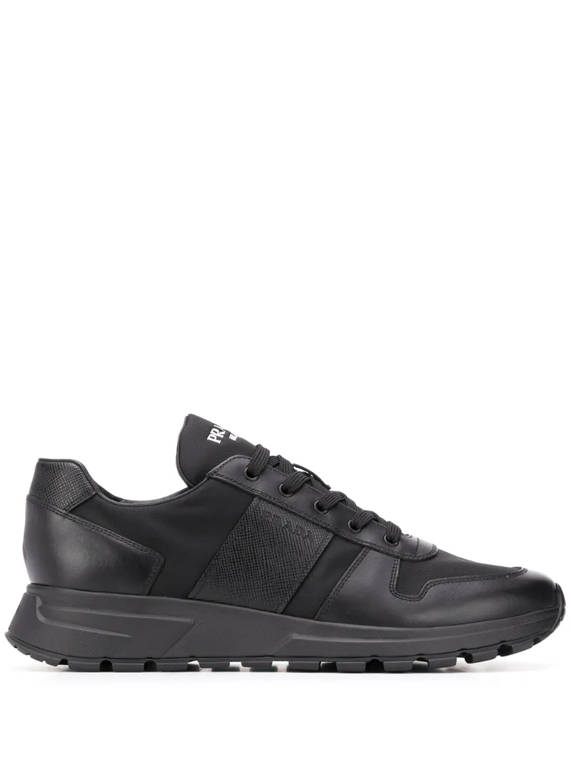 Prada – panelled low-top sneakers – men – Calf Leather/Leather/Polyester/Rubber – 10, 5, 5.5, 6, 6.5, 7, 7.5, 8, 8.5, 9.5, 10.5, 11, 12 – Black