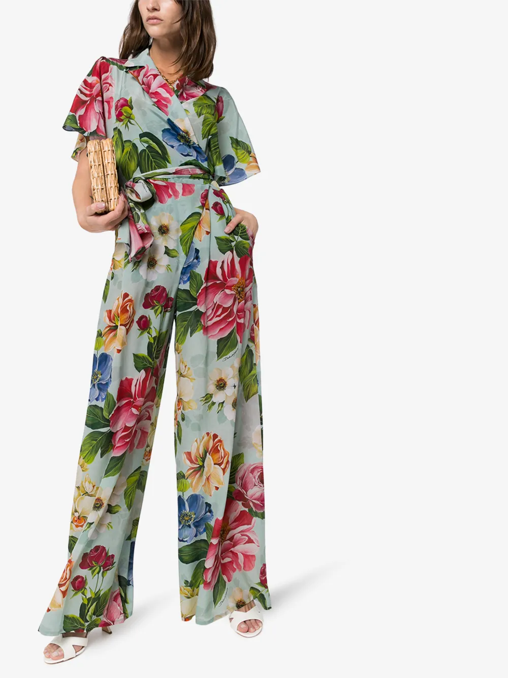 DOLCE & GABBANA DOLCE & GABBANA WOMENS BLUE FLORAL WIDE LEG SILK JUMPSUIT,F6H4VTIS1A414934776