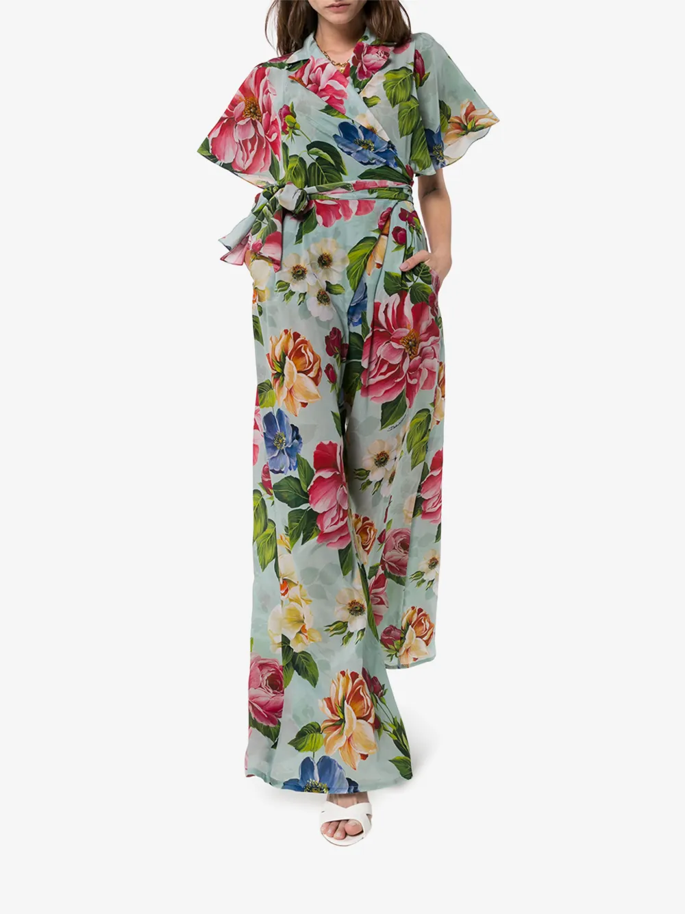 DOLCE & GABBANA DOLCE & GABBANA WOMENS BLUE FLORAL WIDE LEG SILK JUMPSUIT,F6H4VTIS1A414934776