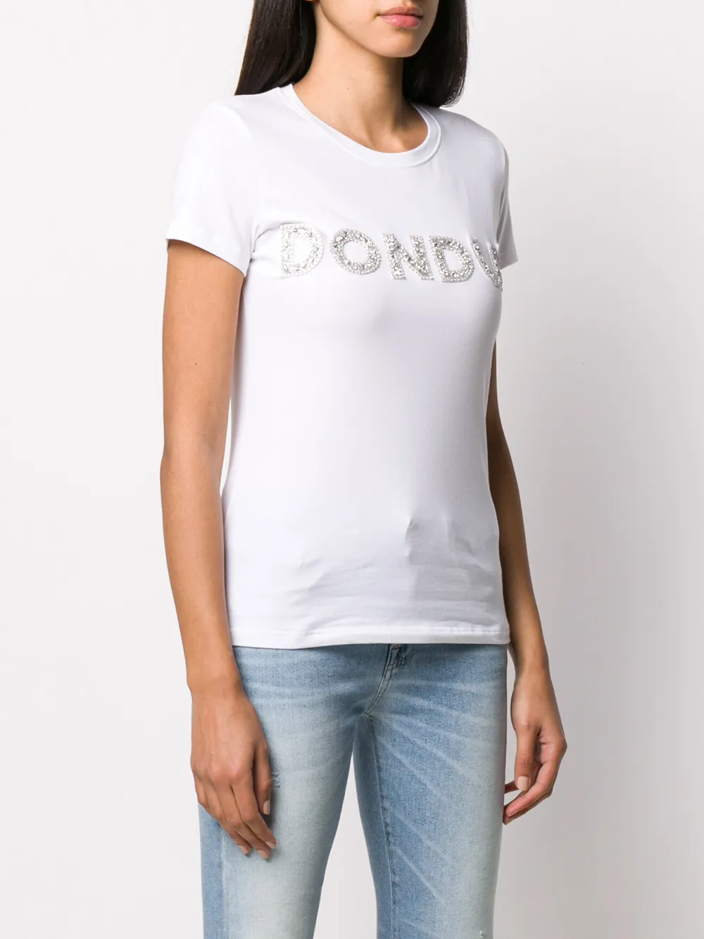 DONDUP Katoenen T-shirt verfraaid met kristallen en logo Wit