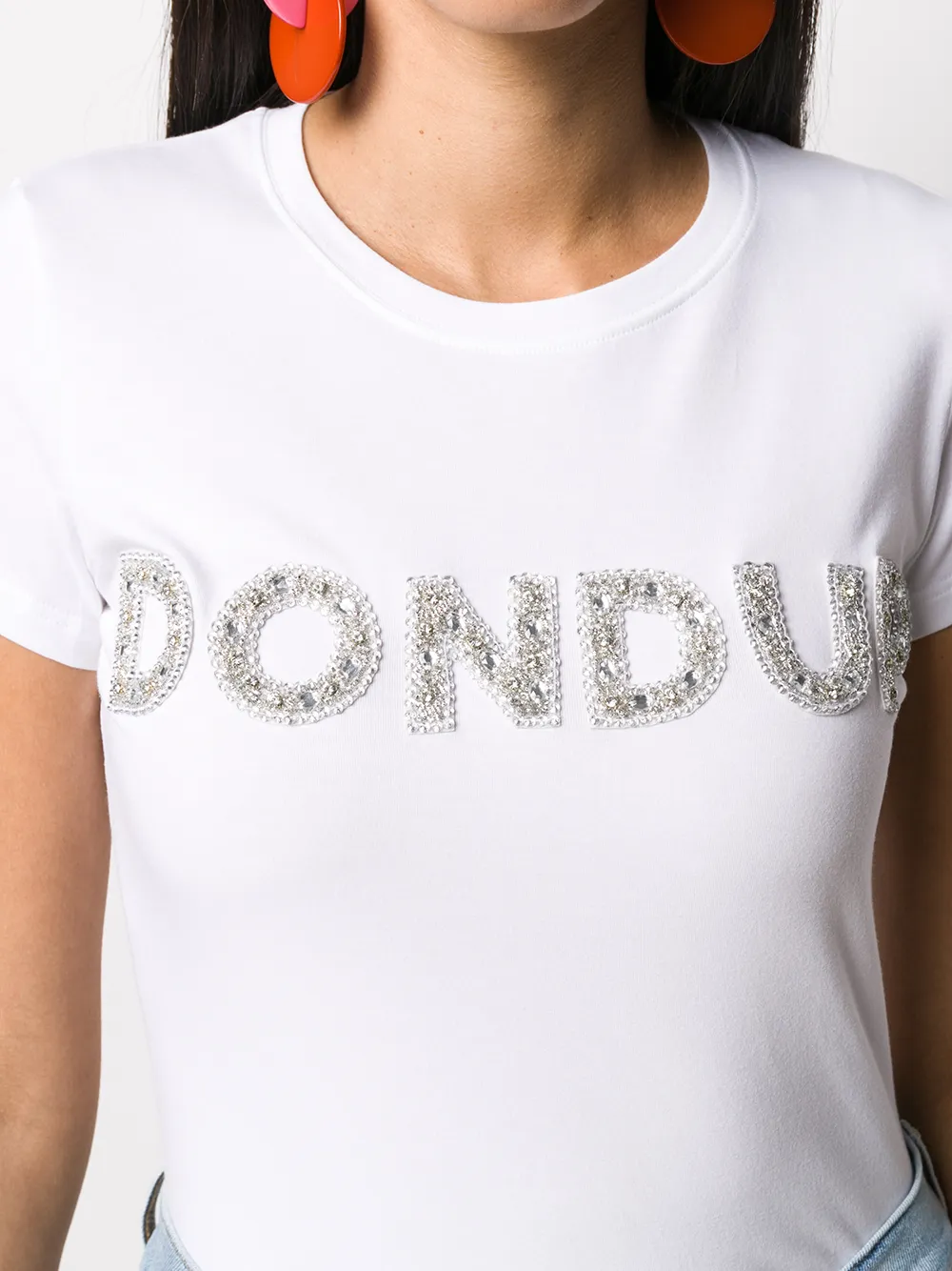 DONDUP Katoenen T-shirt verfraaid met kristallen en logo Wit