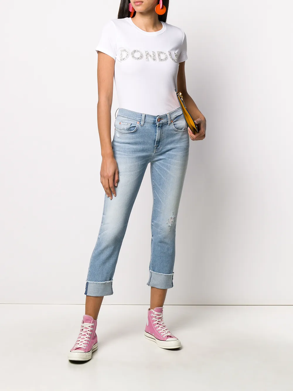 DONDUP Katoenen T-shirt verfraaid met kristallen en logo Wit