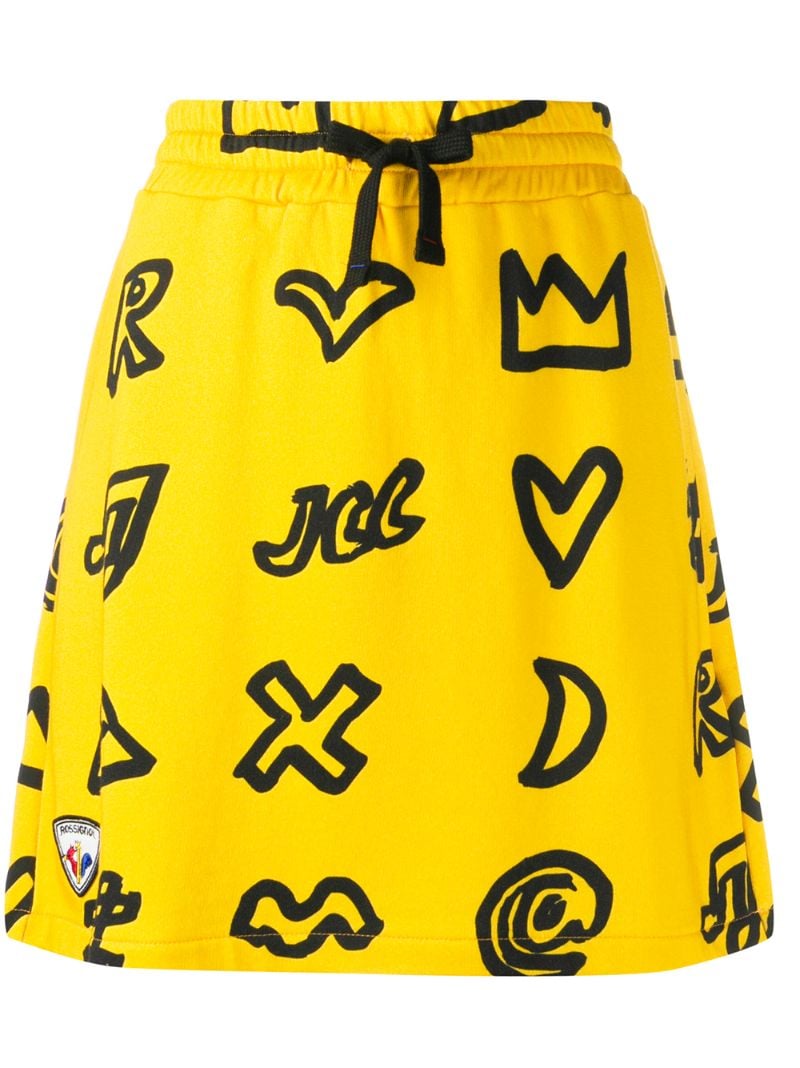 Rossignol X Jcc Scribbled Symbol Cotton Blend Skirt In Yellow