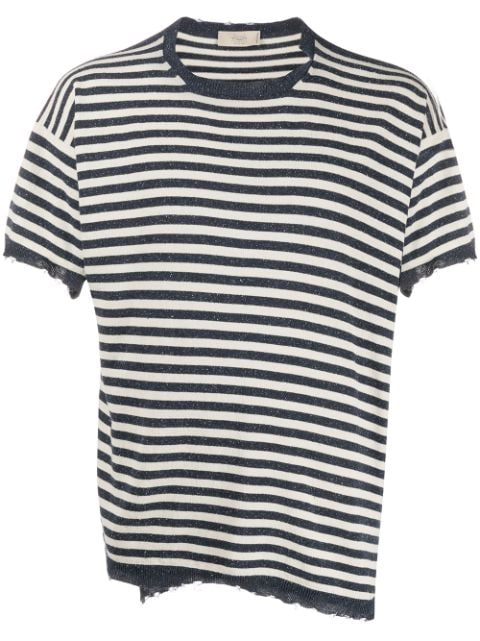 Shop Maison Flaneur Distressed Striped T-shirt In Blue