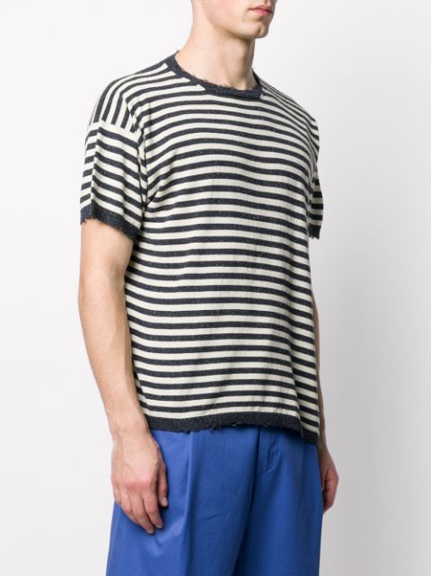 Shop Maison Flaneur Distressed Striped T-shirt In Blue