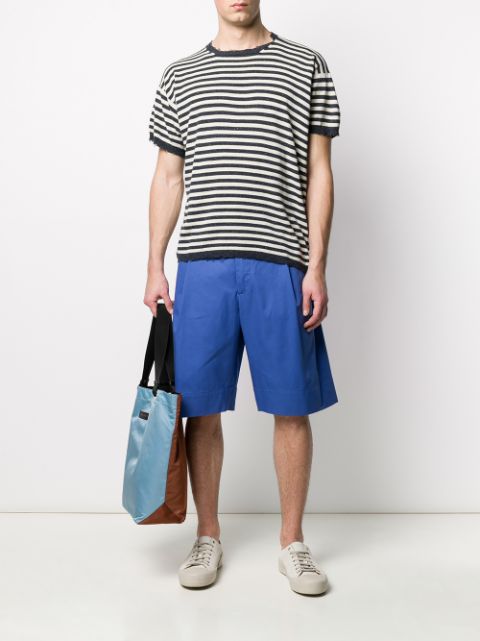 Shop Maison Flaneur Distressed Striped T-shirt In Blue