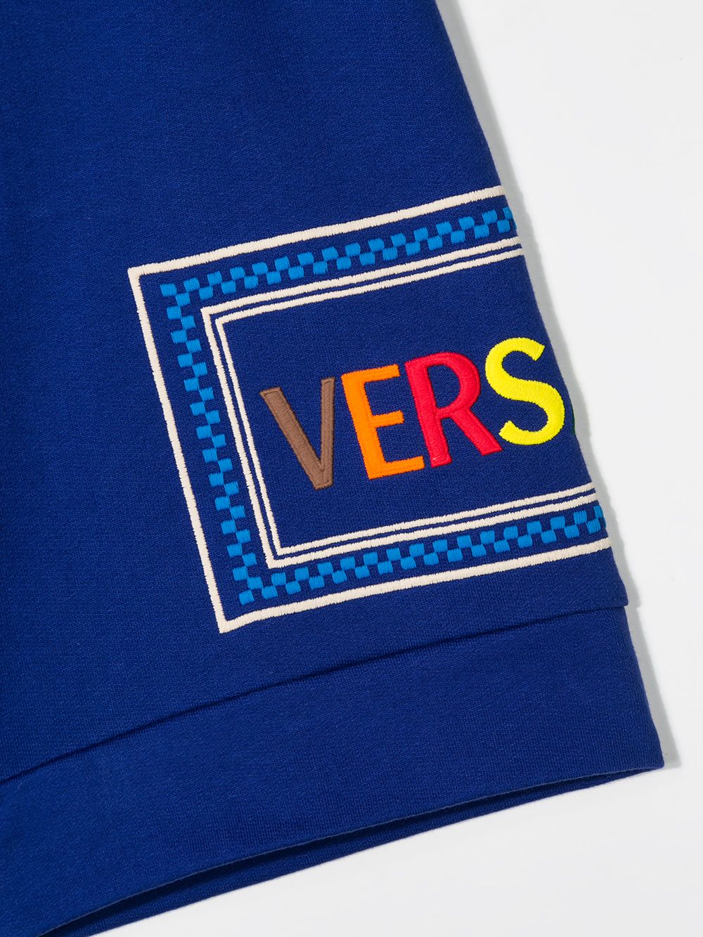 Shop Young Versace Embroidered Logo Shorts In Blue