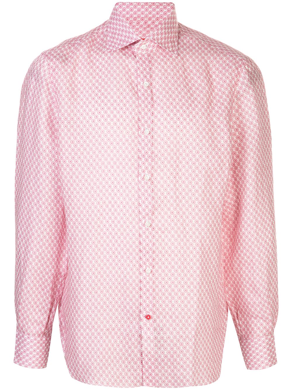 Isaia Geometric-print Cotton Shirt In Pink