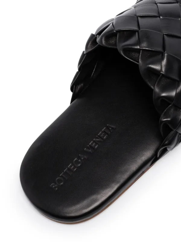 black woven slides