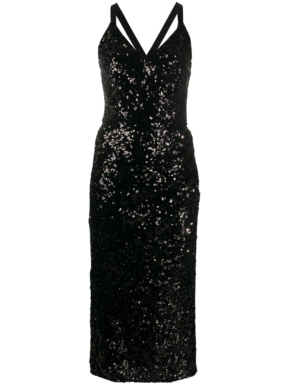 Dolce & Gabbana Sequinned V-neck Midi Gown In Black