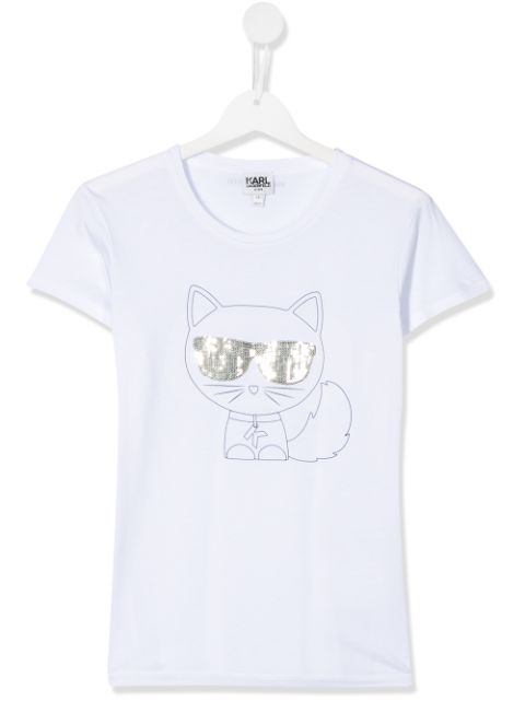 Karl Lagerfeld Kids Cat Print Sequin Embroidered T-shirt - Farfetch