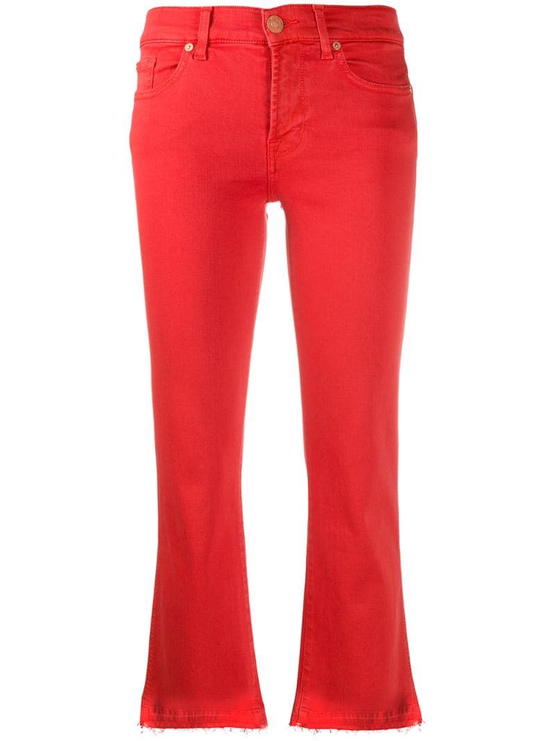 7 For All Mankind Denim Flared Cropped Jeans In Red