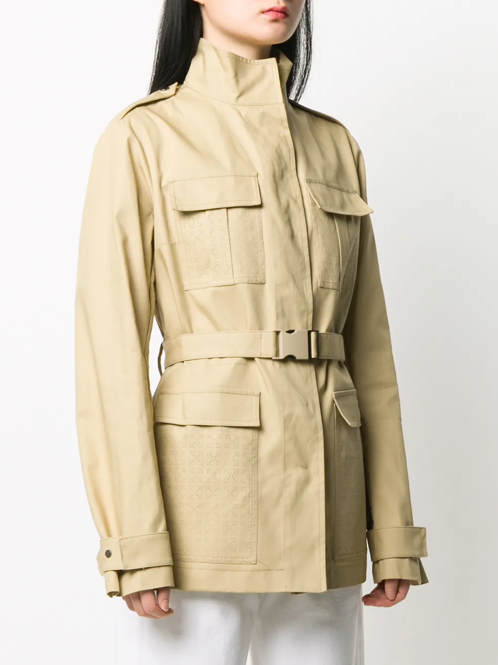 Off-white Perforated Short Trench Coat In Neutrals