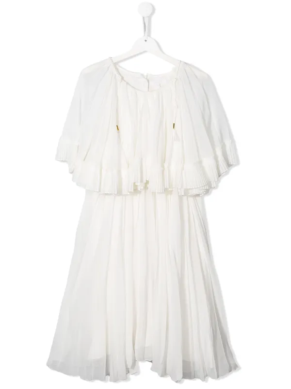 pleated white midi dress