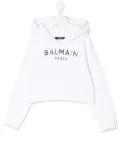 Balmain Kids long sleeve mirrored logo hoodie - White