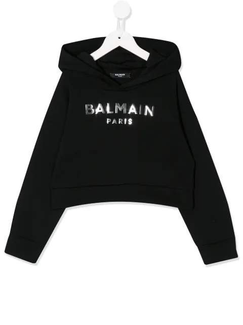 Balmain Kids  Moletom com capuz e logo espelhado 