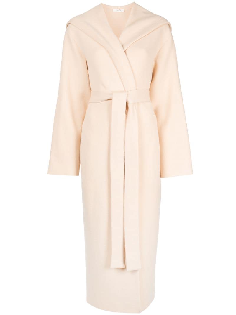 The Row Eliona Hooded Long Coat In Neutrals