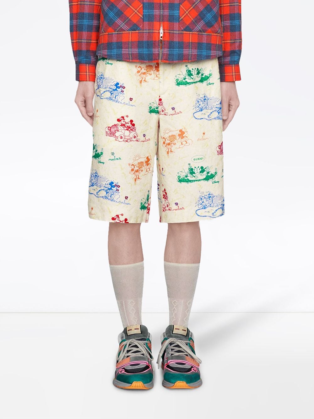 Gucci X Disney Mickey Mouse And Minnie Print Canvas Shorts