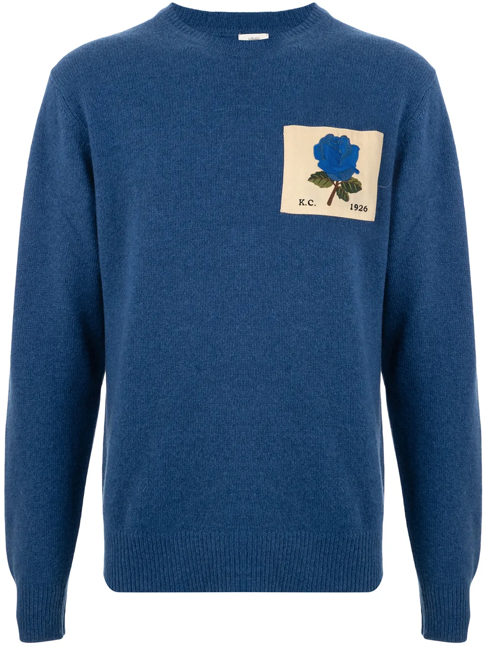 Shop Kent & Curwen Rose Patch Crew Neck Jumper In Blue