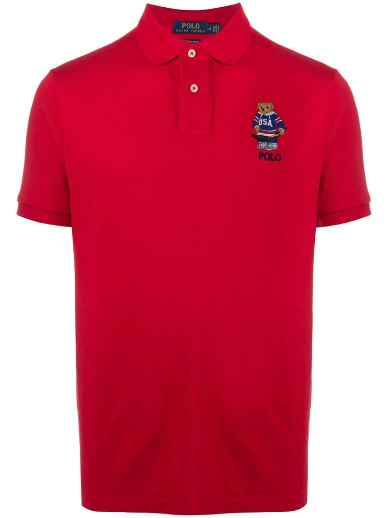 Polo Ralph Lauren Embroidered Bear Polo Shirt In Red