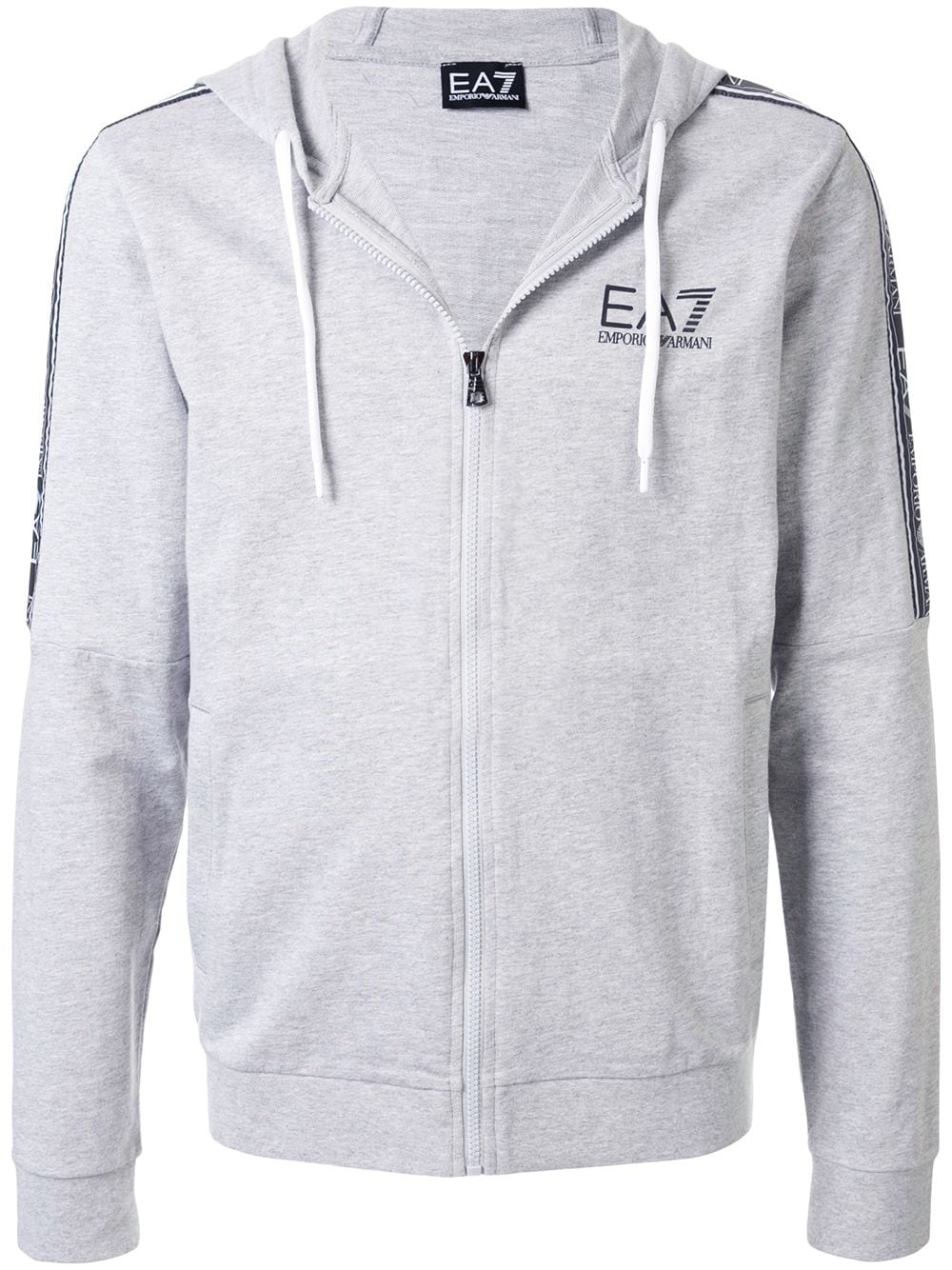 Shop Ea7 Zip-front Logo Print Hoodie In Grey