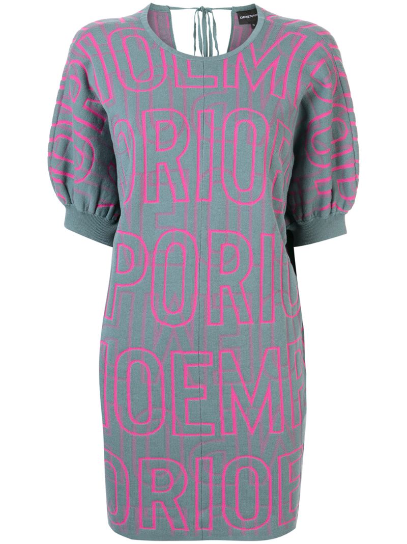 Emporio Armani All-over Logo Sweater Dress In Blue