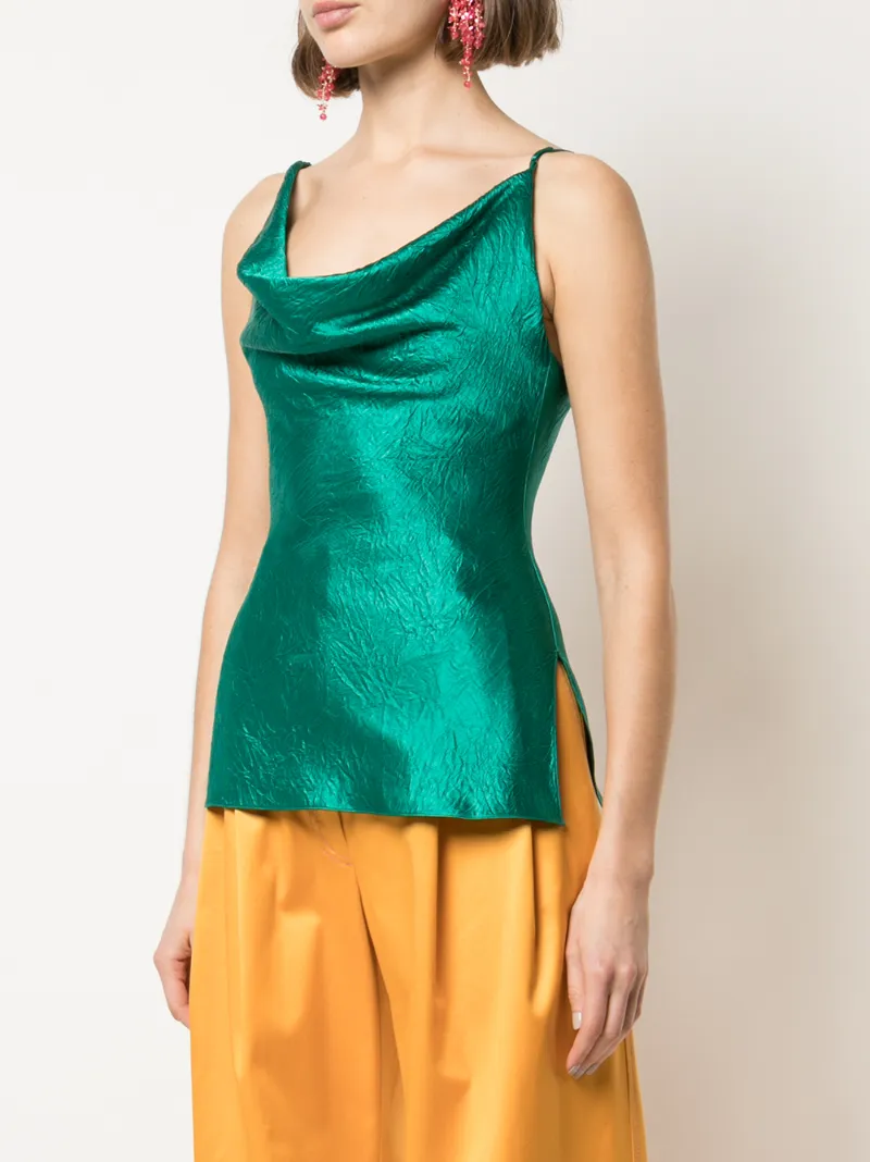 Sies Marjan Amira Crinkled-satin Cami Top In Green