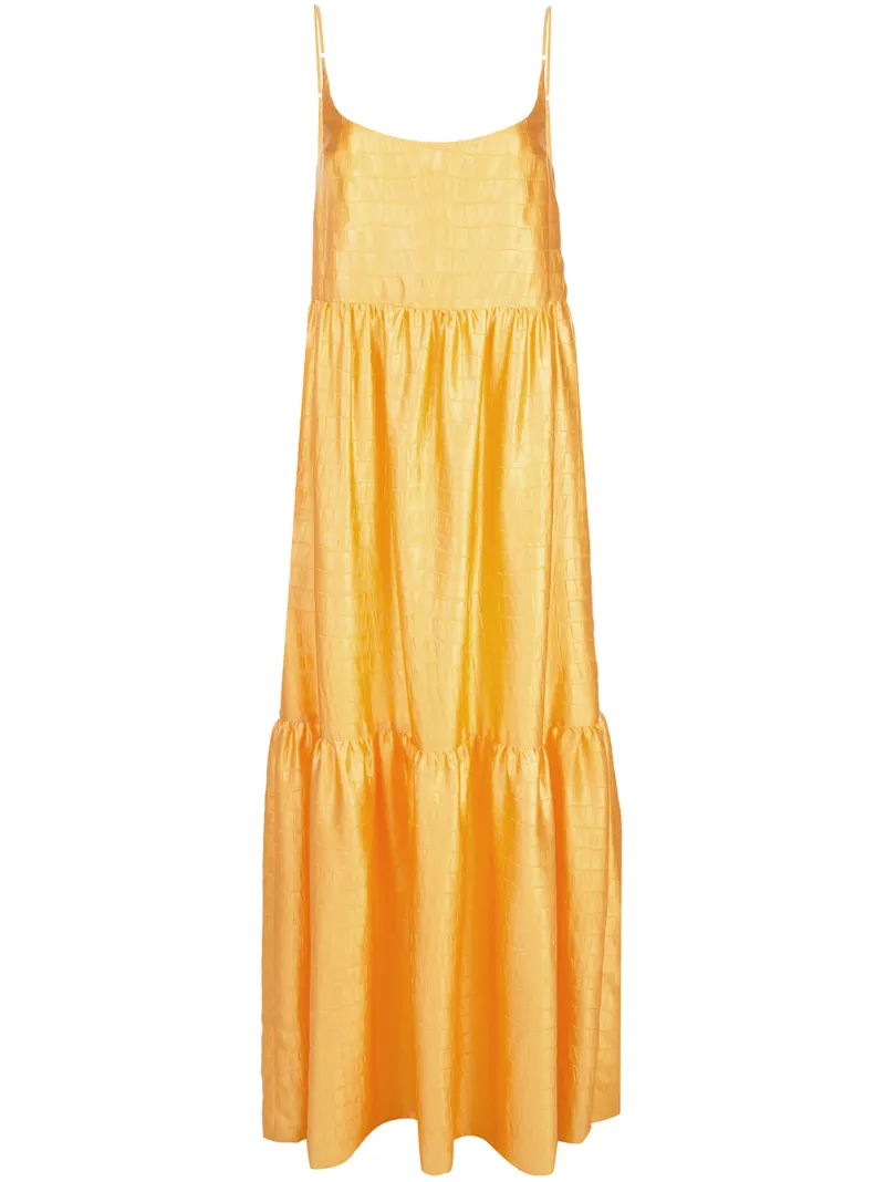 Sies Marjan Brianna Crocodile-embossed Satin Maxi Dress In Yellow