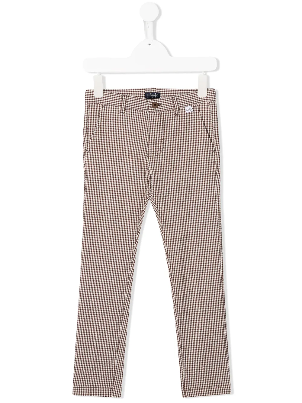 Il Gufo Kids' Gingham Slim Fit Trousers In Brown