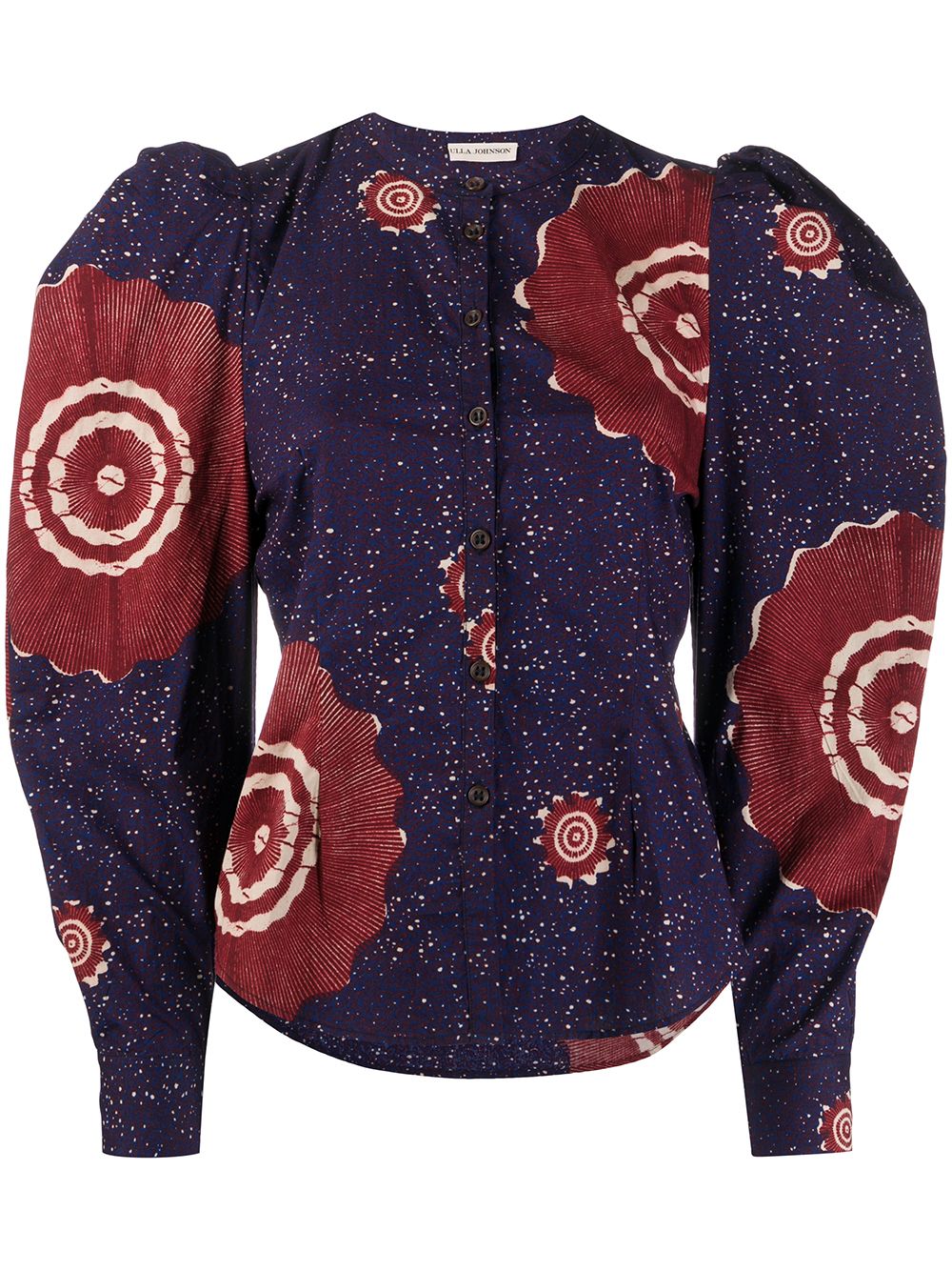 Ulla Johnson Puffer-sleeve Printed Blouse In 蓝色