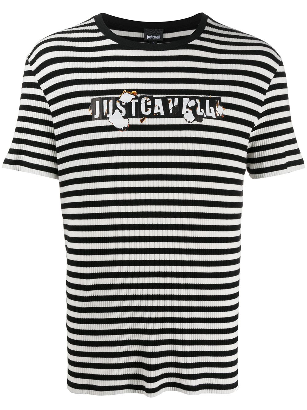 Shop Just Cavalli Striped Logo Print T-shirt In Black