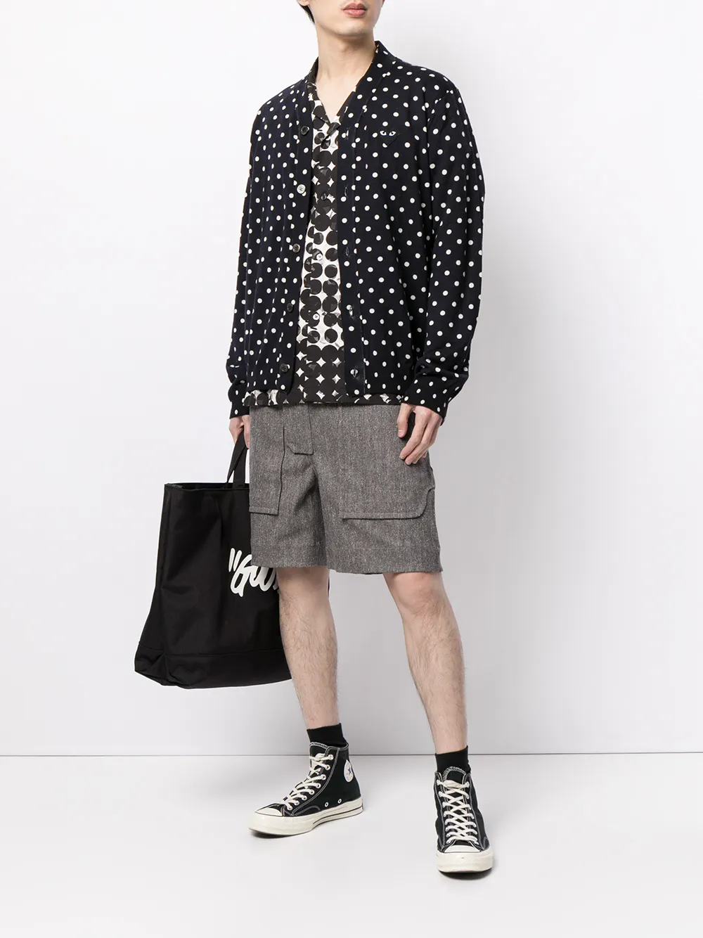 Shop Comme Des Garçons Play Polka Dot Cardigan In Blue