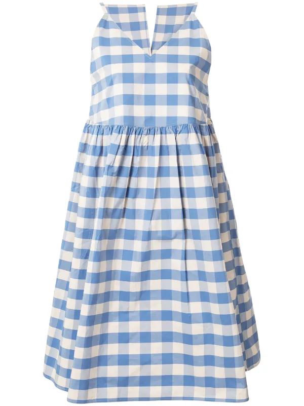 blue and white gingham dress