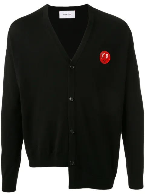 Ports V logo patch asymmetrical cardigan