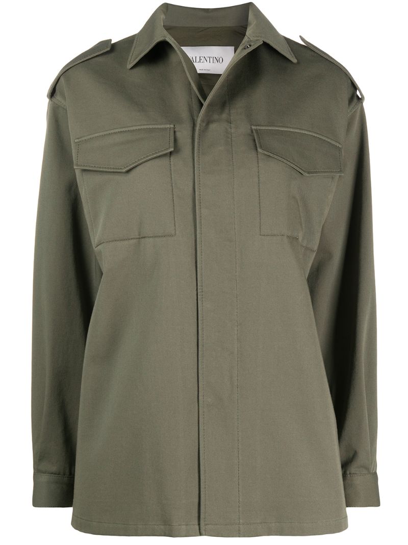 Valentino Vlogo Collared Military Shirt In Green