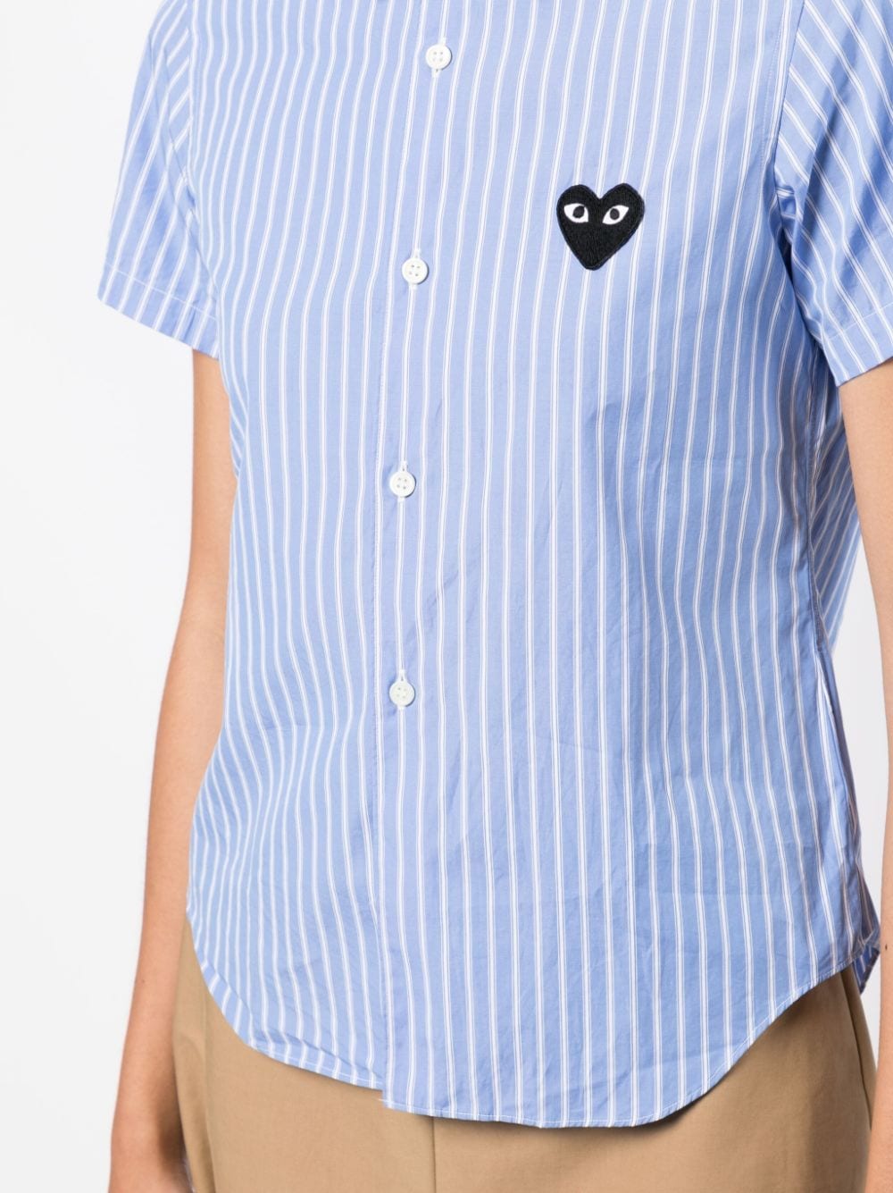 Shop Comme Des Garçons Play Striped-print Short-sleeved Shirt In Blue