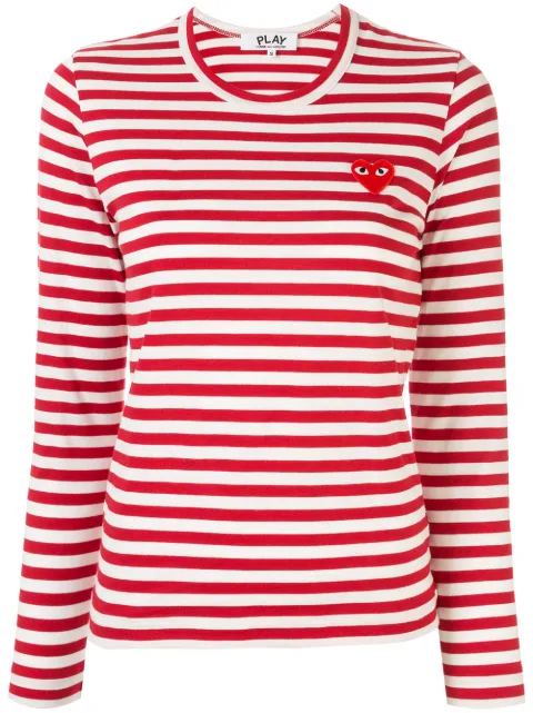 Comme Des Garçons striped logo-patch T-shirt