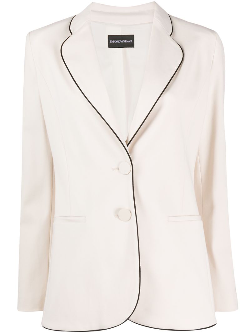 Emporio Armani Piped Single Breasted Blazer In Neutrals